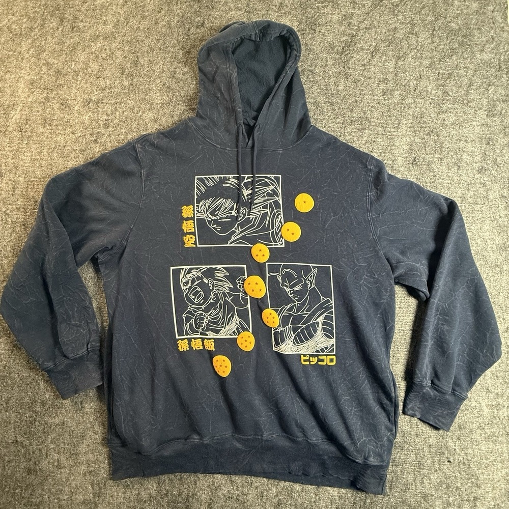 Dragon Ball Z Hoodie Men's XL Navy Acid Wash Goku Gohan‎ Piccolo Anime Pullover